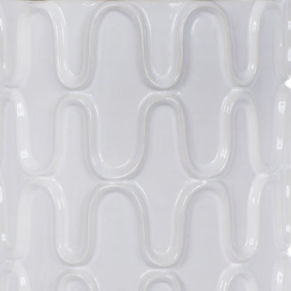 Vickerman 12" White Ceramic Container with Lid. This versatile container can pair with faux floral stems or stand as a simple decorative piece with the lid. It measures 12" H x 6.5" W.   100% CERAMIC