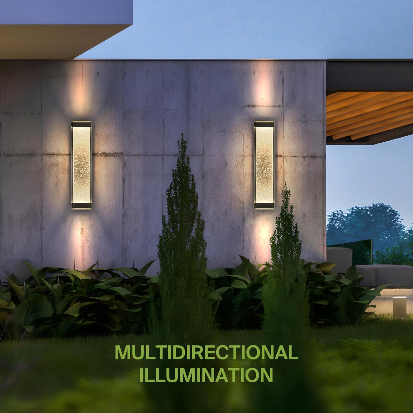 ASD Lighting LED Outdoor Wall Sconce 24 22W 120-277V CCT Selectable 3000/4000/5000K Dimmable Clear Seeded Glass, Black ETL