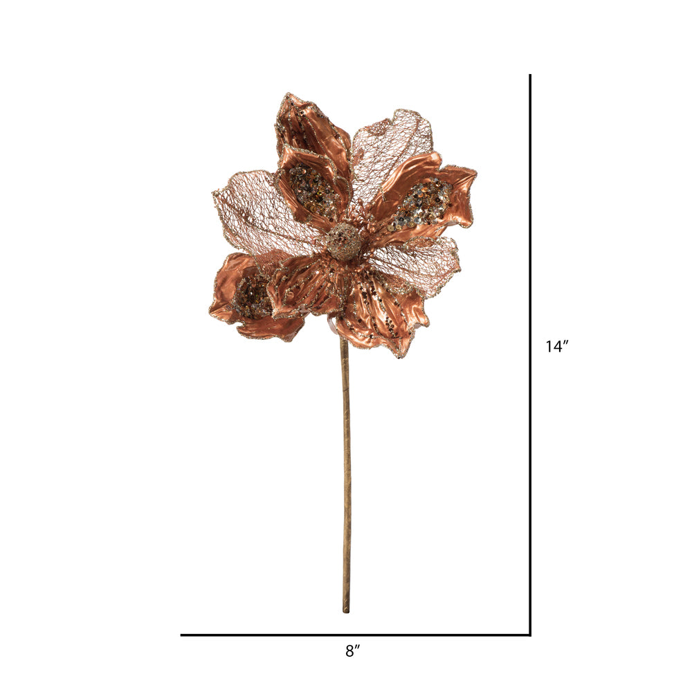 Vickerman 14" Mocha Pearl Glitter Magnolia Artificial Christmas Stem 3 per Bag