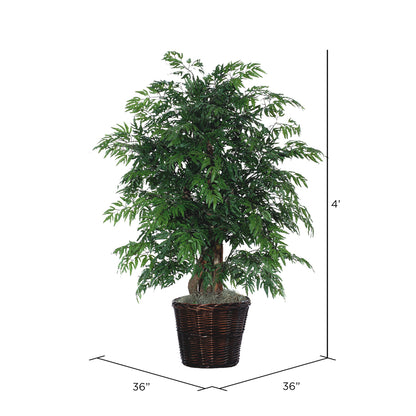 Vickerman 4' Artificial Ming Aralia Extra Full Bush Rattan Basket