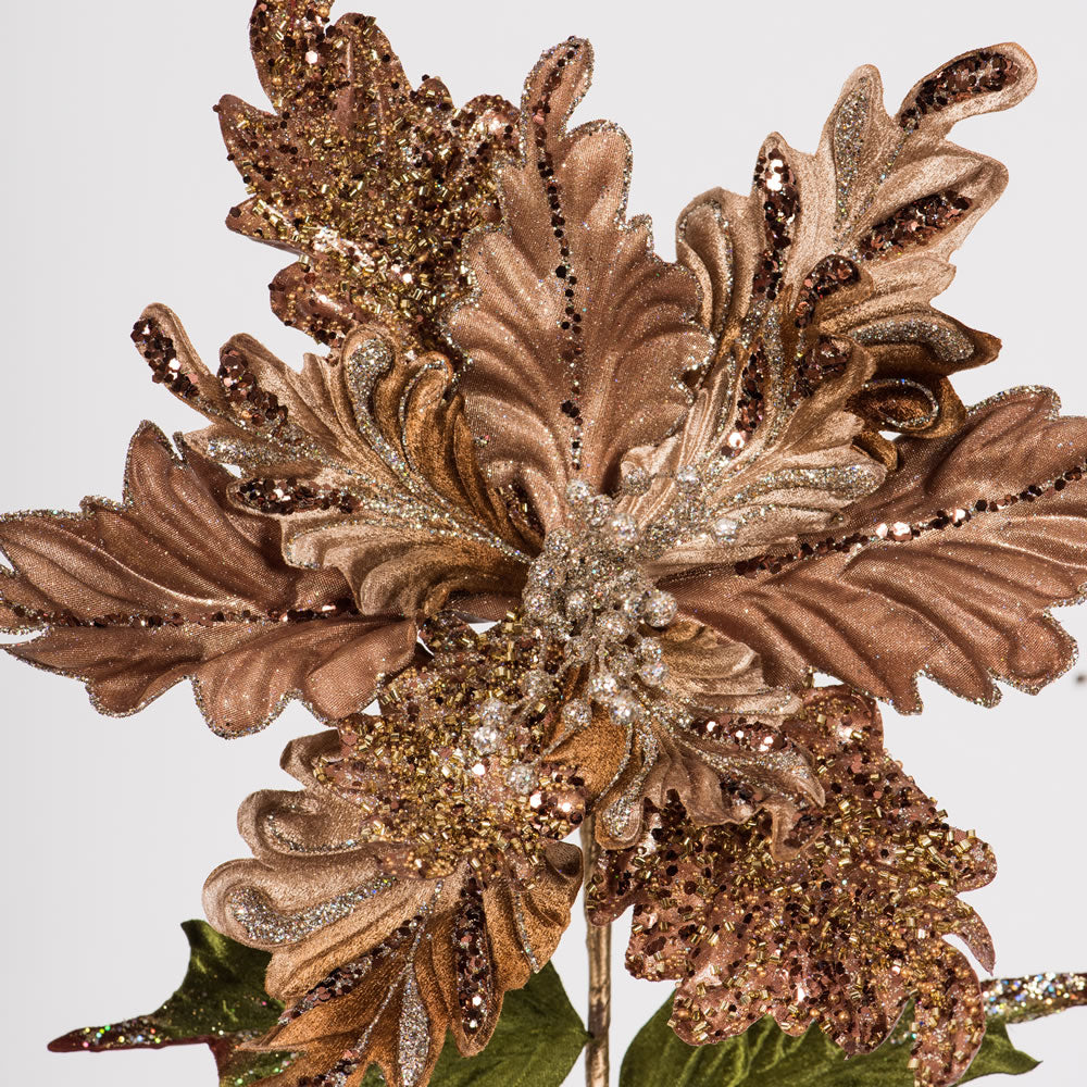 Vickerman 20" Chocolate Glitter Poinsettia Artificial Christmas Stem Pack of 3