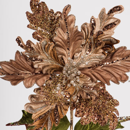 Vickerman 20" Chocolate Glitter Poinsettia Artificial Christmas Stem Pack of 3