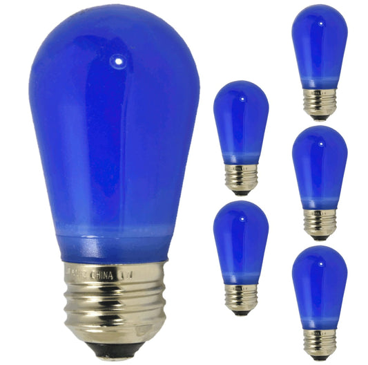 Damar- S14 Colored LED String Light Bulb Twinkle Blue Finish 0.55W-1.5W E26 Medium Base 100-130V Pack of 6- Shatterproof Waterproof Outdoor Indoor Replacement Bulb for Home Decorations Christmas