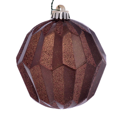 Vickerman 5" Mocha Glitter Faceted Ball Ornament 3 per Bag