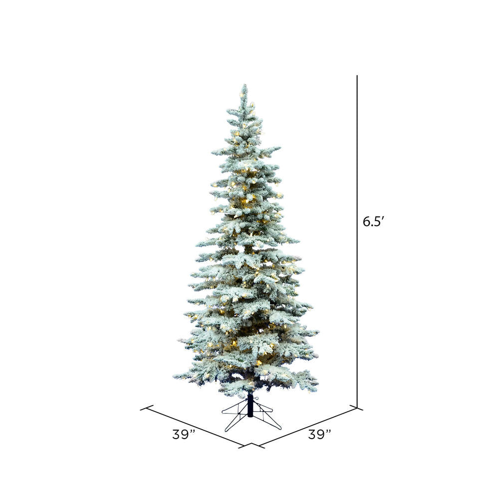 Vickerman 6.5' Flocked Utica Fir Slim Artificial Christmas Tree Pure White Single Mold LED Lights