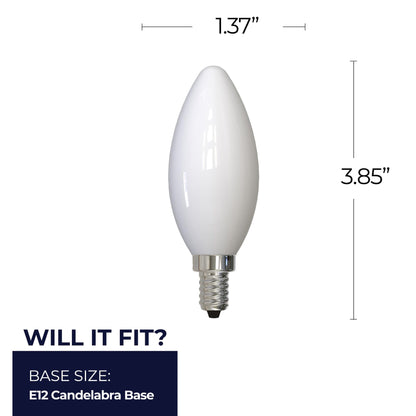 Bulbrite 862080 LED Filament Pack of (4) 6.5 Watt Dimmable B11 Light Bulb with Milky Glass Finish and Candelabra (E12) Base - 5000K (Soft Daylight Light), 750 Lumens