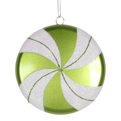 Vickerman 6" Lime-White Swirl Flat Candy Christmas Ornament
