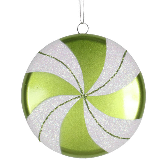 Vickerman 6" Lime-White Swirl Flat Candy Christmas Ornament
