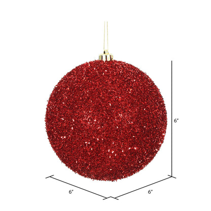 Vickerman 6" Red Tinsel Ball Ornament 2 per Bag