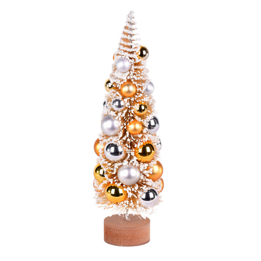 Vickerman 12" Vintage Tabletop Frosted Gold Artificial Christmas Tree Gold Silver Ornament.