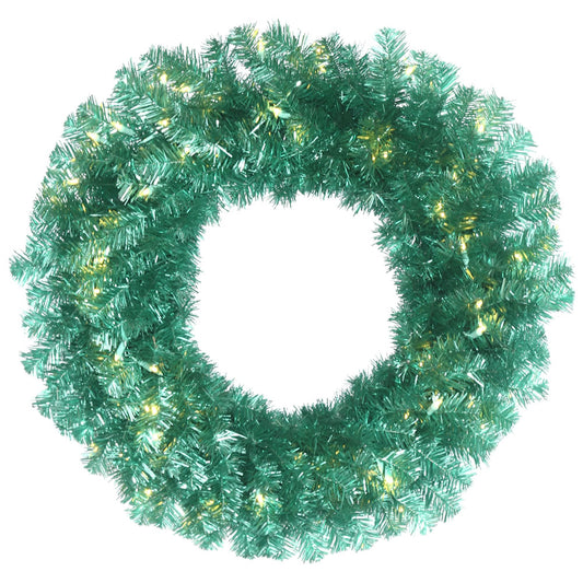 Vickerman 30" Artificial Teal Pine Wreath with 240 PVC tips and 70 Dura-Lit® LED Sky Blue Mini Lights