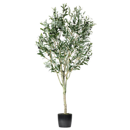 Vickerman 72" Artificial Green Olive Tree in Black Planters Pot.