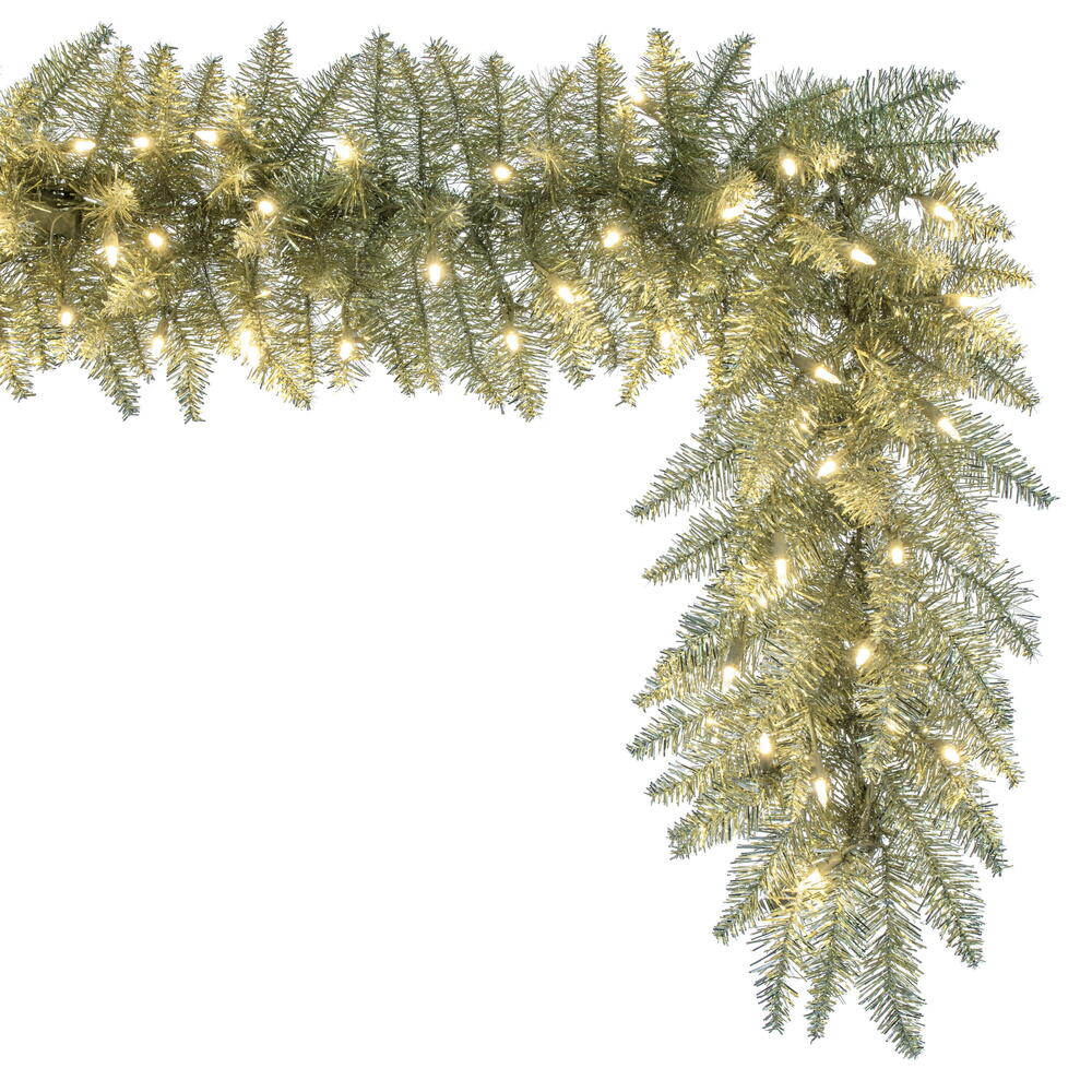 Vickerman 9' Champagne Artificial Christmas Garland Warm White Dura-Lit LED lights.