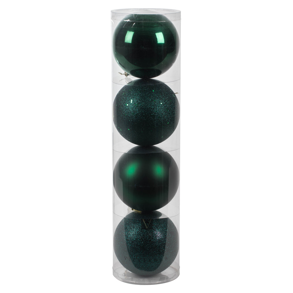 Vickerman 4.75" Midnight Green 4-Finish Ball Ornament Assortment 4 per Box