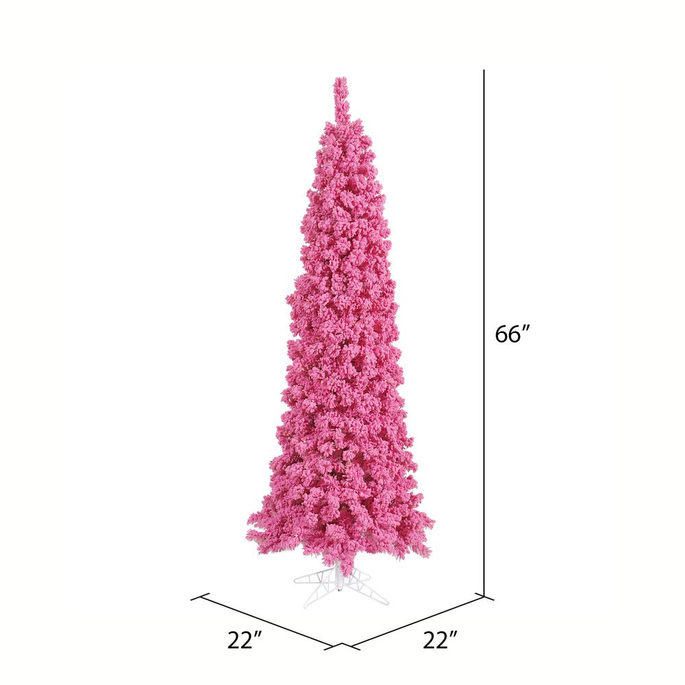 Vickerman 5.5' Flocked Pink Pencil Fir Artificial Christmas Tree Unlit