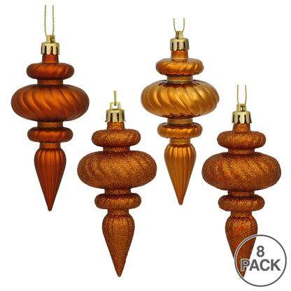 Vickerman 4" Burnished Orange 4-Finish Finial Ornament 8 per Box