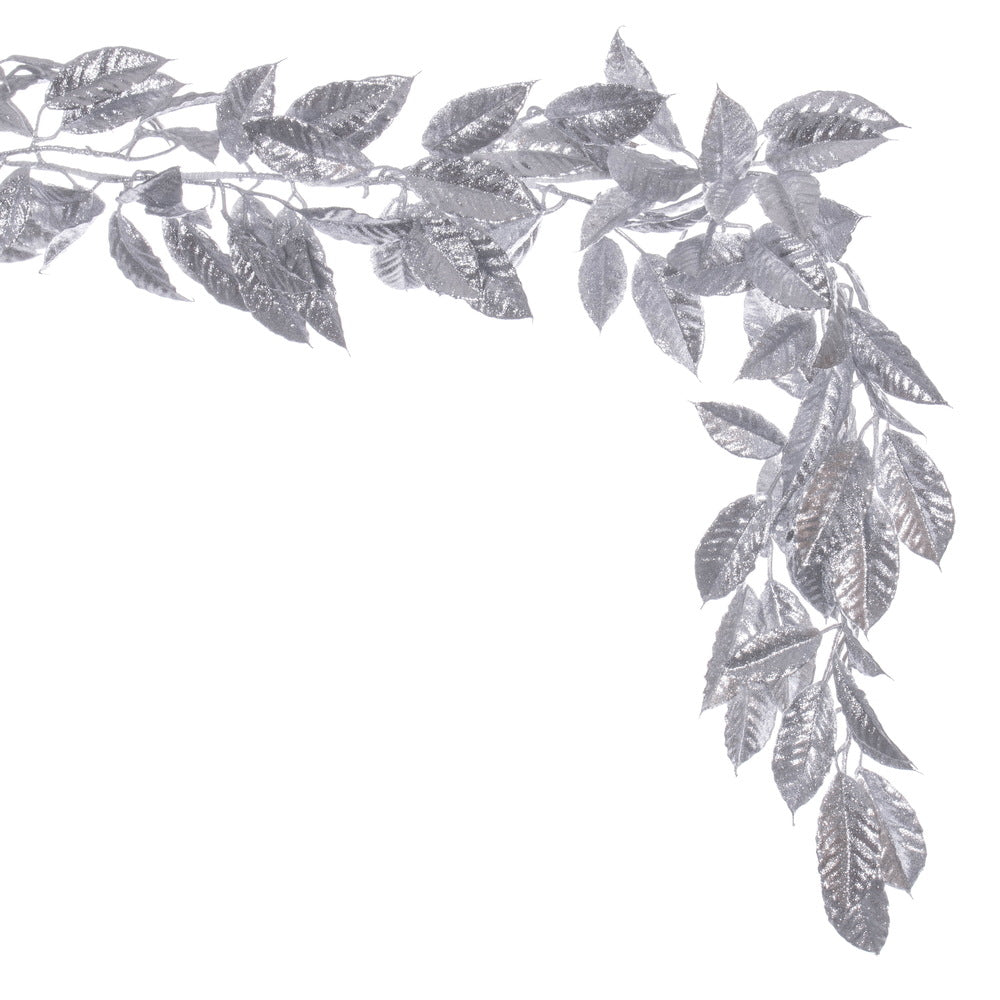 Vickerman 6' Silver Artificial Gardenia Glitter Garland.