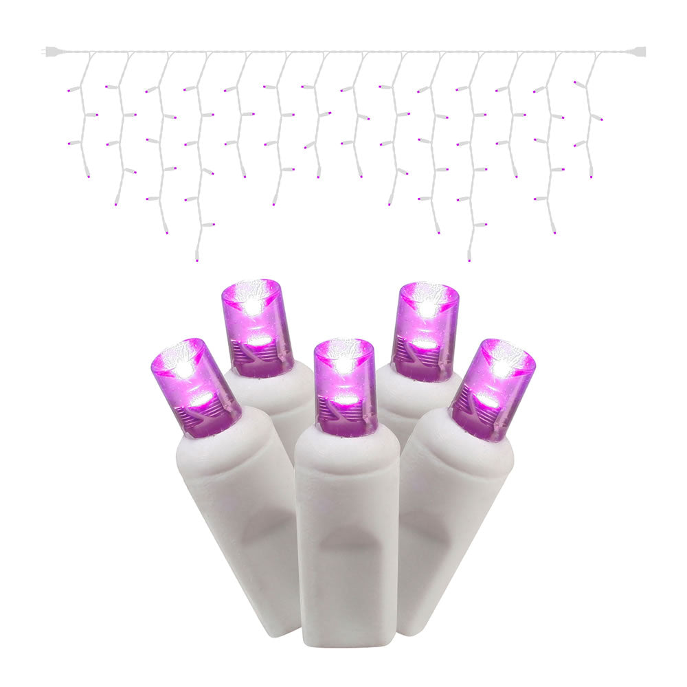 Vickerman 70 Purple Wide Angle LED Icicle Light on White Wire 9' Christmas Single Mold Light Strand