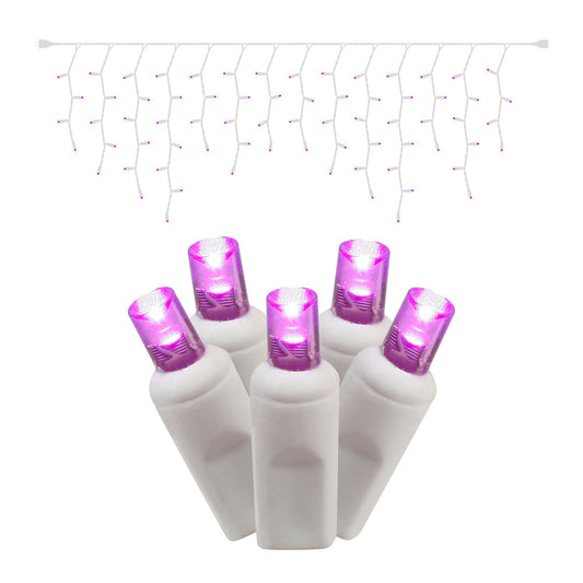Vickerman 70 Purple Wide Angle LED Icicle Light on White Wire 9' Christmas Single Mold Light Strand
