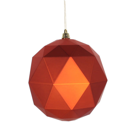 Vickerman 6" Burnished Orange Geometric Ball Ornament Featuring a Matte Finish. Comes 4 per bag