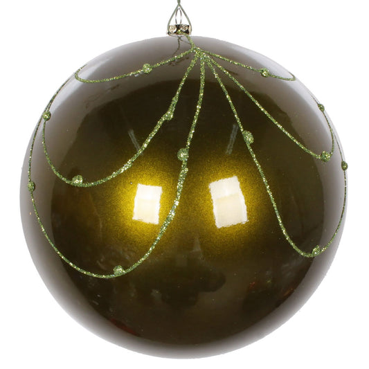 Vickerman 6" Olive Candy Finish Curtain Ornament with Glitter Accents 3 per Bag