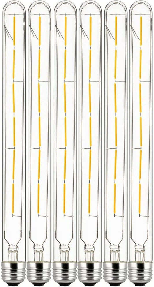 Sunlite LED Filament T8 Tubular Light Bulb, 5 Watts (40W Equivalent), 450 Lumens, Medium E26 Base, 120 Volts, Title-20 Compliant, Dimmable, 90 CRI, ETL Listed, 2700K Soft White, 6 Pack