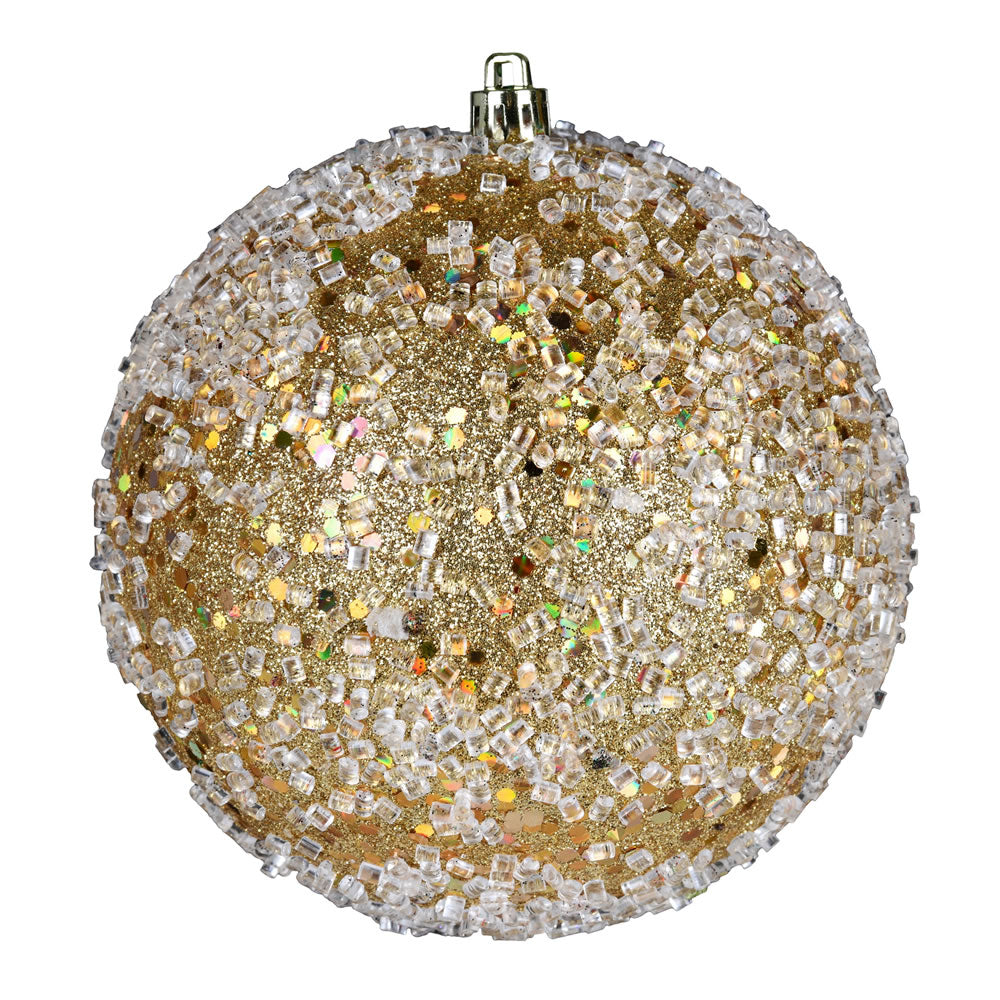 Vickerman 6" Gold Glitter Hail Ball Ornament 4 per Bag