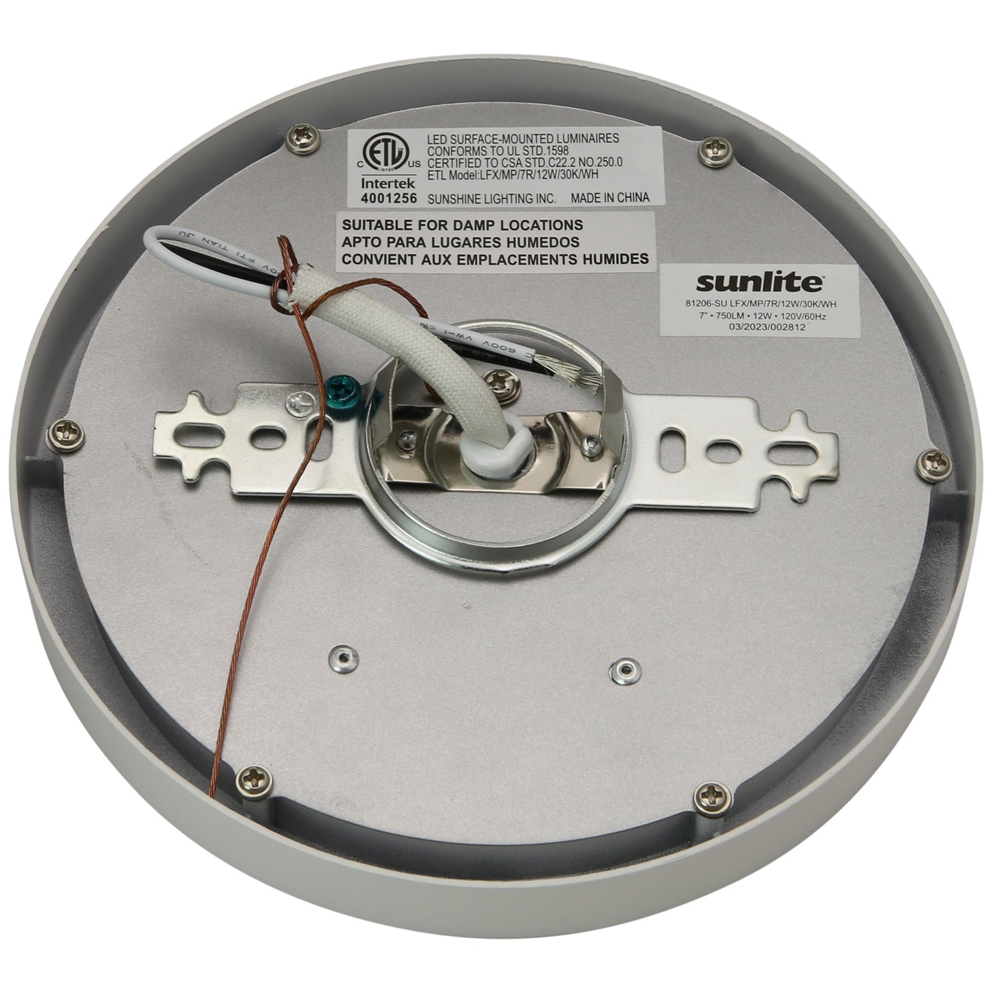 Sunlite 81206 7-Inch LED Round Mini Panel Light Fixture, 12 Watts (100W=), 750 Lumens, 3000K Warm White, 120 Volts, 90 CRI, Dimmable, ETL Listed, White, For Hallways, Living Room & Office Use