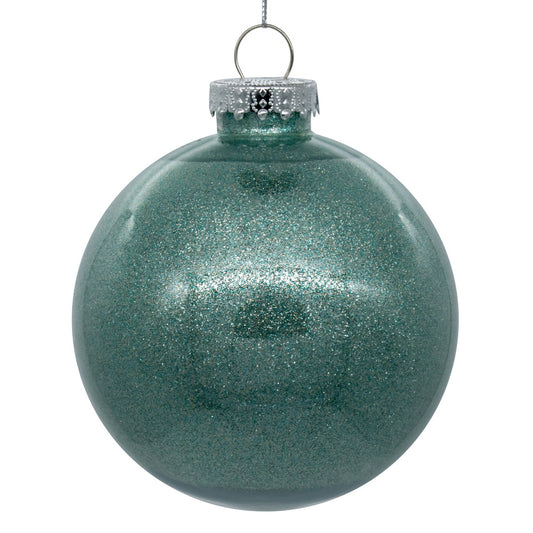 Vickerman 6" Clear Ball Christmas Ornament with Frosty Mint Glitter Interior 4 Pieces per bag