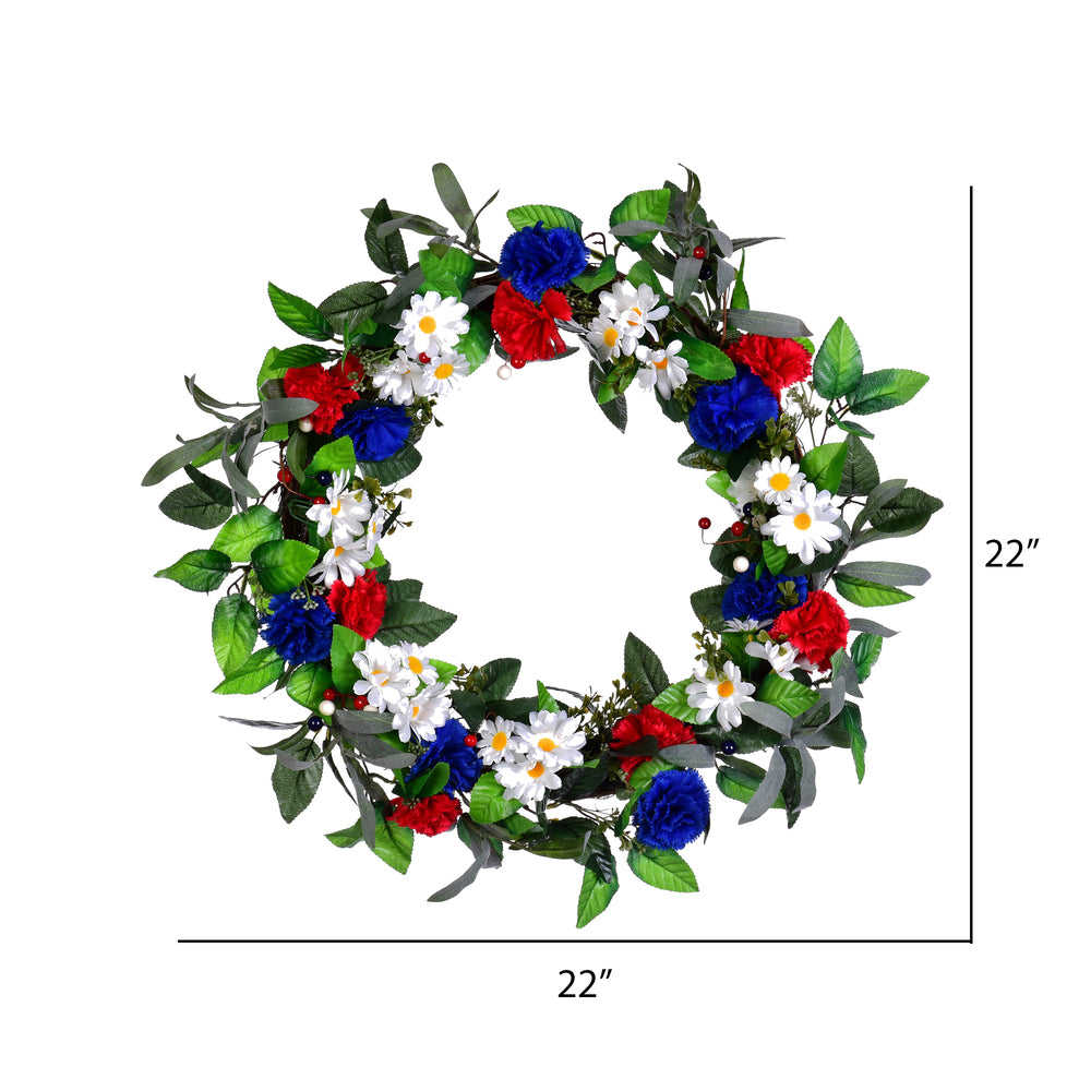 Vickerman 22" Artificial Mixed Floral Wreath With Red White And Blue Flowers and Berries