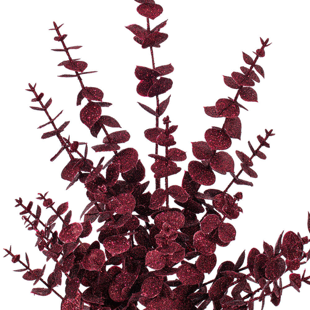Vickerman 28" Burgundy Artificial Eucalyptus Glitter Spray 2 per bag.