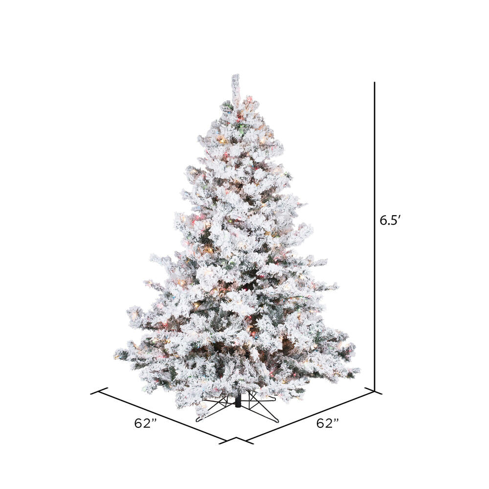 Vickerman 6.5' Flocked Alaskan Pine Artificial Christmas Tree Multi-Colored Dura-Lit lights