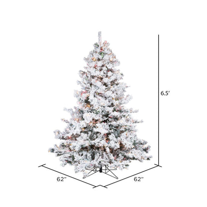 Vickerman 6.5' Flocked Alaskan Pine Artificial Christmas Tree Multi-Colored Dura-Lit lights