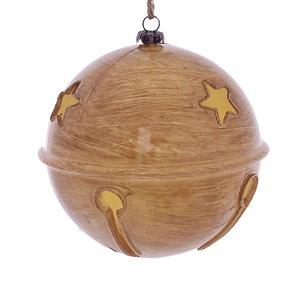 Vickerman 4.75" Tan Wood Grain Bell Christmas Ornament Set of 4