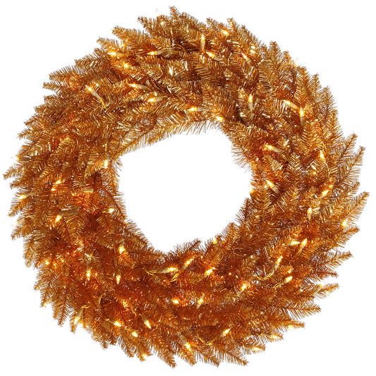 Vickerman 30" Copper Artificial Christmas Wreath Clear Dura-lit Incandescent Mini Lights