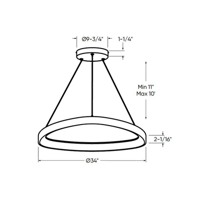 DALS Lighting Pyra 34 Inch 5CCT LED Triangle Pendant