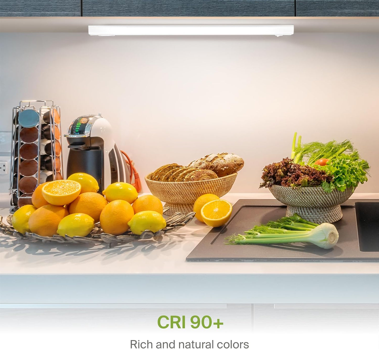 ASD Lighting LED Under Cabinet Bullnose 24" 12W 120V Dimmable CCT Selectable 2700/3000/3500/4000/5000K Hardwired, On/Off Switch, White UL 2pack