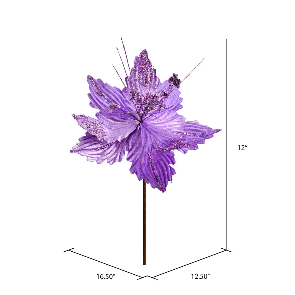 Vickerman 12" x 16" Lavender Poinsettia Artificial Christmas Spray. Includes 6 sprays per pack.