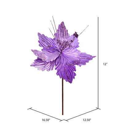 Vickerman 12" x 16" Lavender Poinsettia Artificial Christmas Spray. Includes 6 sprays per pack.