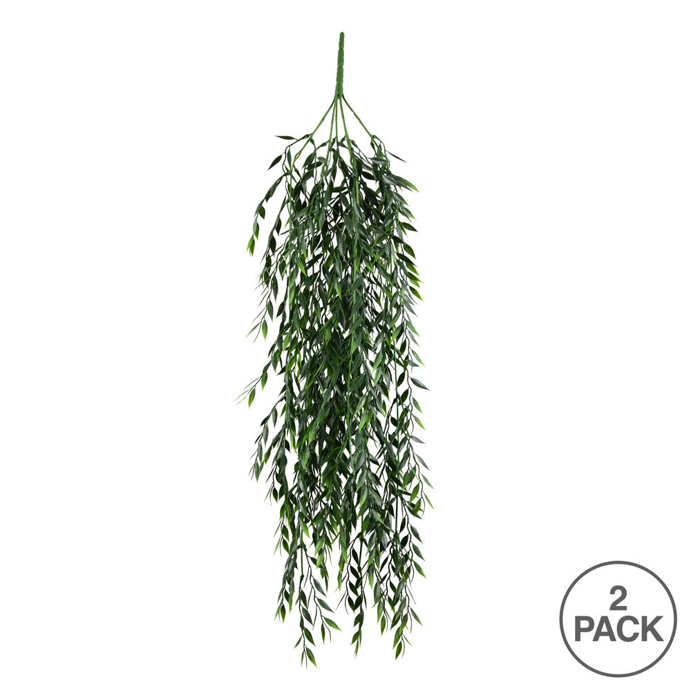 Vickerman 30" Artificial Green Salix Leaf Hanging Bush Pack of 2