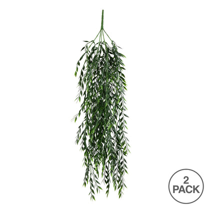 Vickerman 30" Artificial Green Salix Leaf Hanging Bush Pack of 2