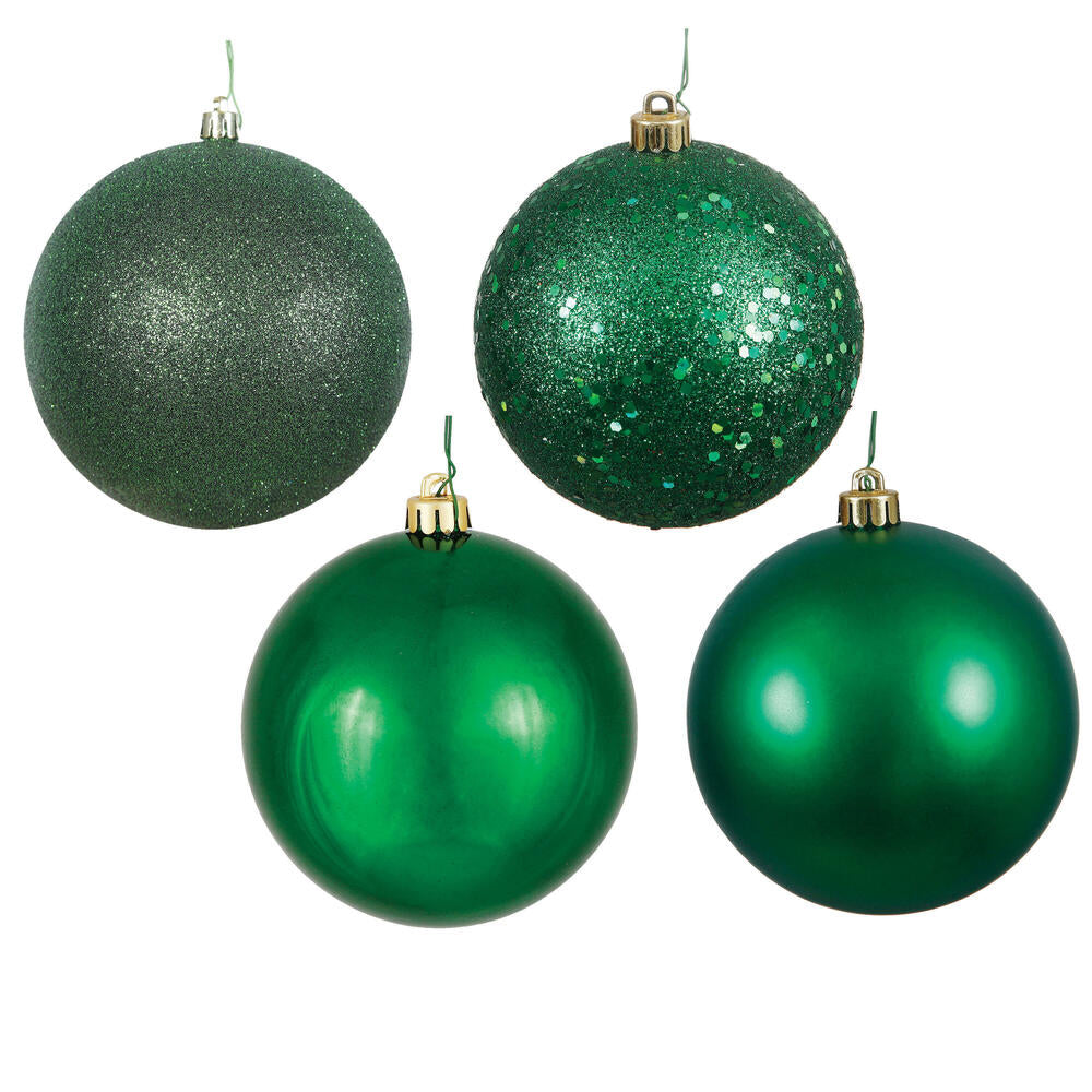 Vickerman 12" Emerald 4-Finish Ball Ornament Assortment 4 per Bag