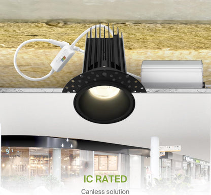 ASD Lighting LED Trimless Downlight Round 2inch 15W 120V Triac 2700/3000/3500/4000/5000K Black ETL Energy Star