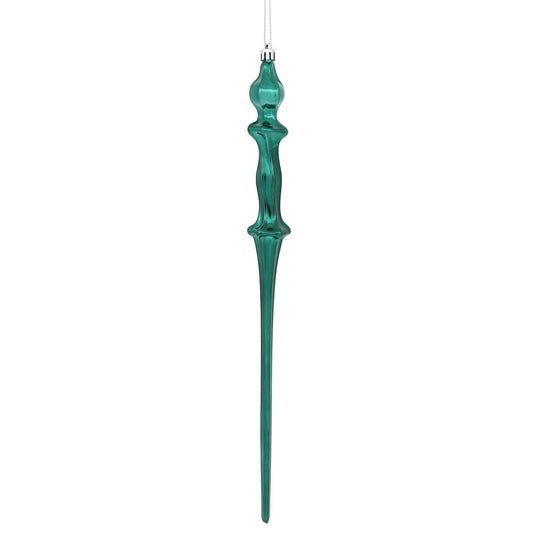 Vickerman 15.7" Sea Blue Shiny Icicle Ornament with drilled and wired caps. Comes 3 per Box.