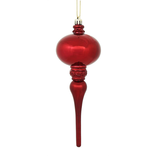 Vickerman 8" x 2.75" Wine Shiny Finial Ornament with drilled and wired caps. Comes 3 per Bag.