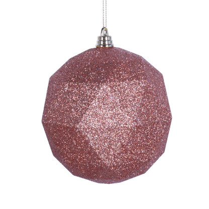 Vickerman 4.75" Rose Gold Glitter Geometric Ball Ornament 4 per bag