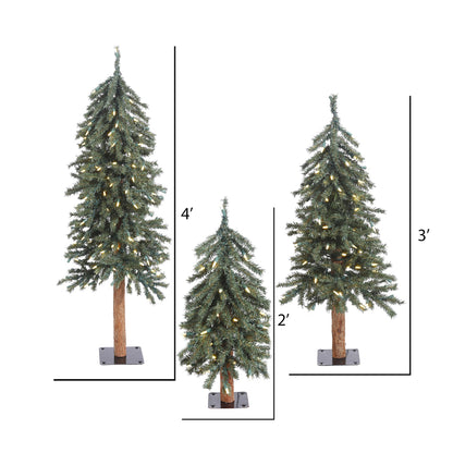 Vickerman 2' 3' 4' Natural Bark Alpine Artificial Christmas Tree Set Warm White Dura-lit LED Lights