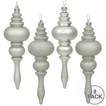 Vickerman 7" Silver 4-Finish Finial Ornament 8 per Box