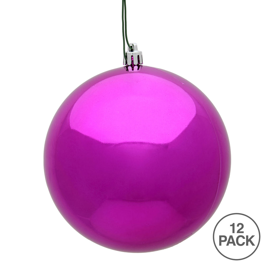 Vickerman 3" Fuchsia Shiny Ball Ornament 12 per Bag