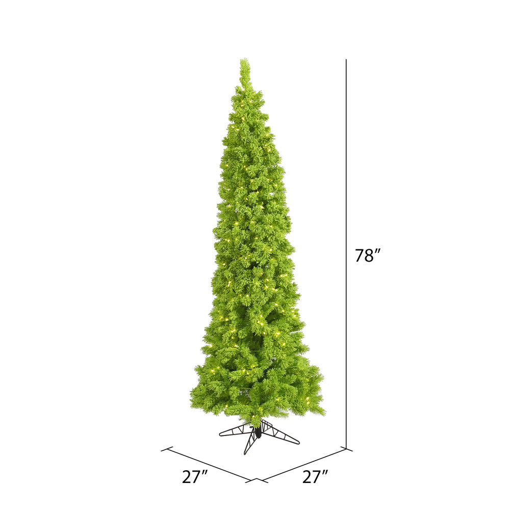 Vickerman 6.5' Flocked Lime Pencil Fir Artificial Christmas Tree Lime Dura-lit LED Lights
